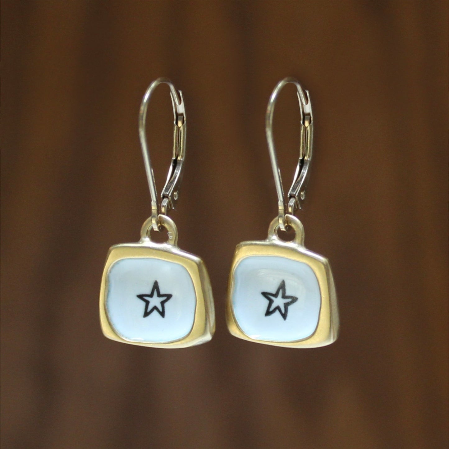 Tiny Gold Star Dangle Earrings - Gold Dipped Sterling Silver Star Earrings on Gold Filled Lever Back Ear Wires - Star Jewelry