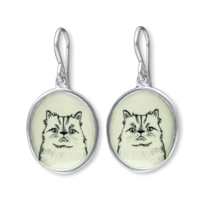 Persian Cat Earrings - Sterling Silver and Enamel Cat Breed Gift - Sweet Kitten Portrait Jewelry