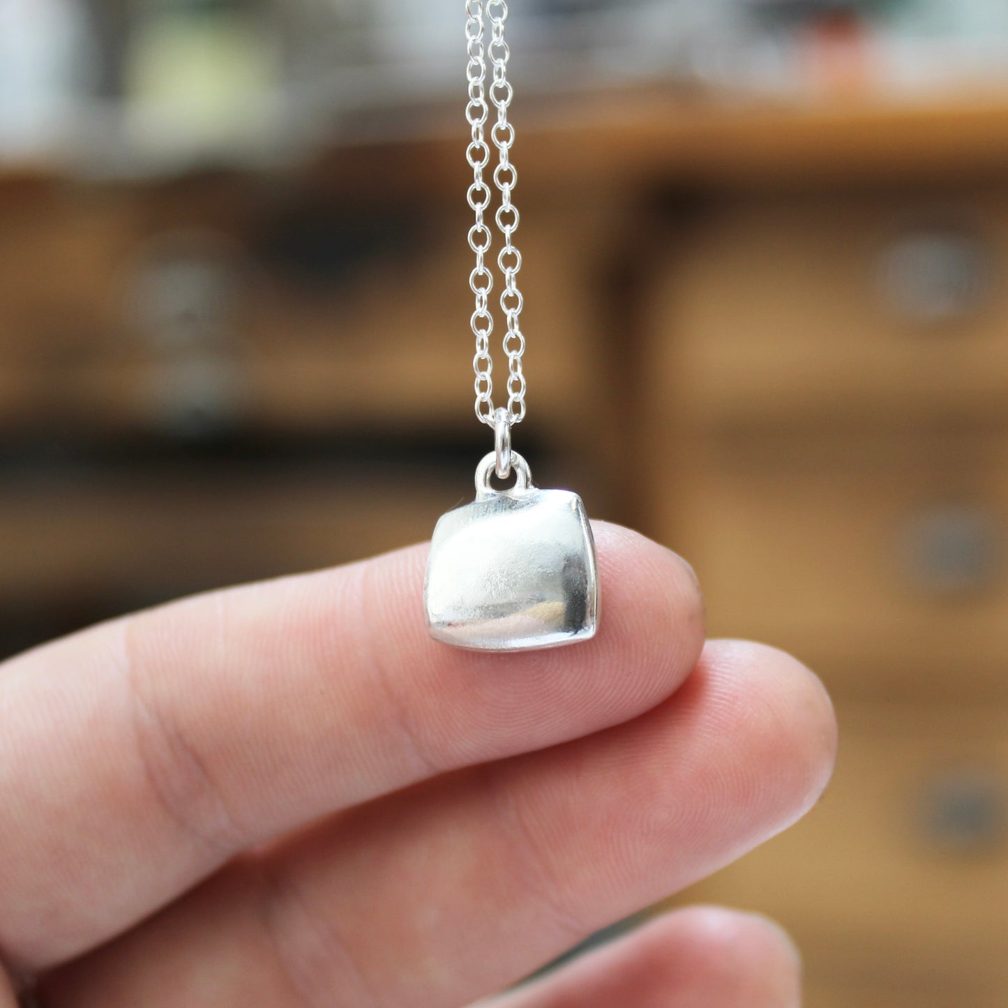 Tiny Puppy Pendant - Sterling Silver and Enamel Dog with Pointy Ears Charm Necklace on Adjustable Chain - New Dog Mom Gift