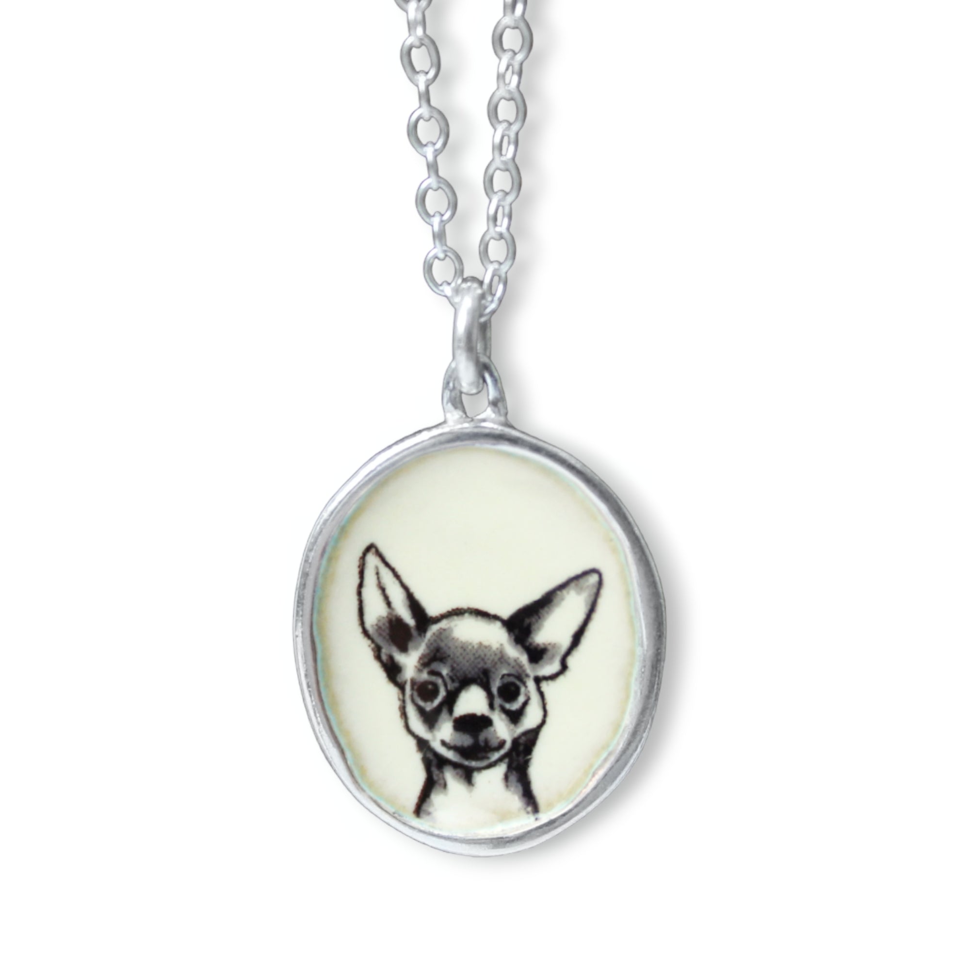Sterling Silver and Enamel Chihuahua Necklace Chihuahua Jewelry