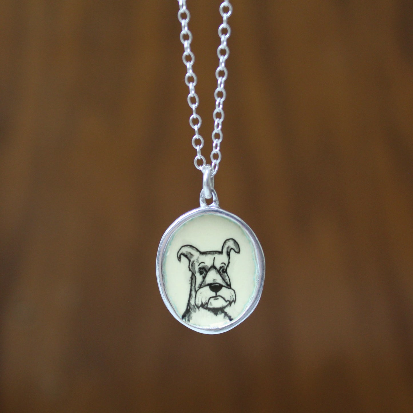 Sterling Silver and Enamel Schnauzer or Airedale Dog Charm Necklace