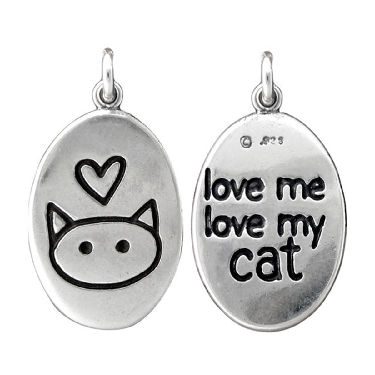 Oval Sterling Silver Love Me, Love My Cat Necklace on Adjustable Chain