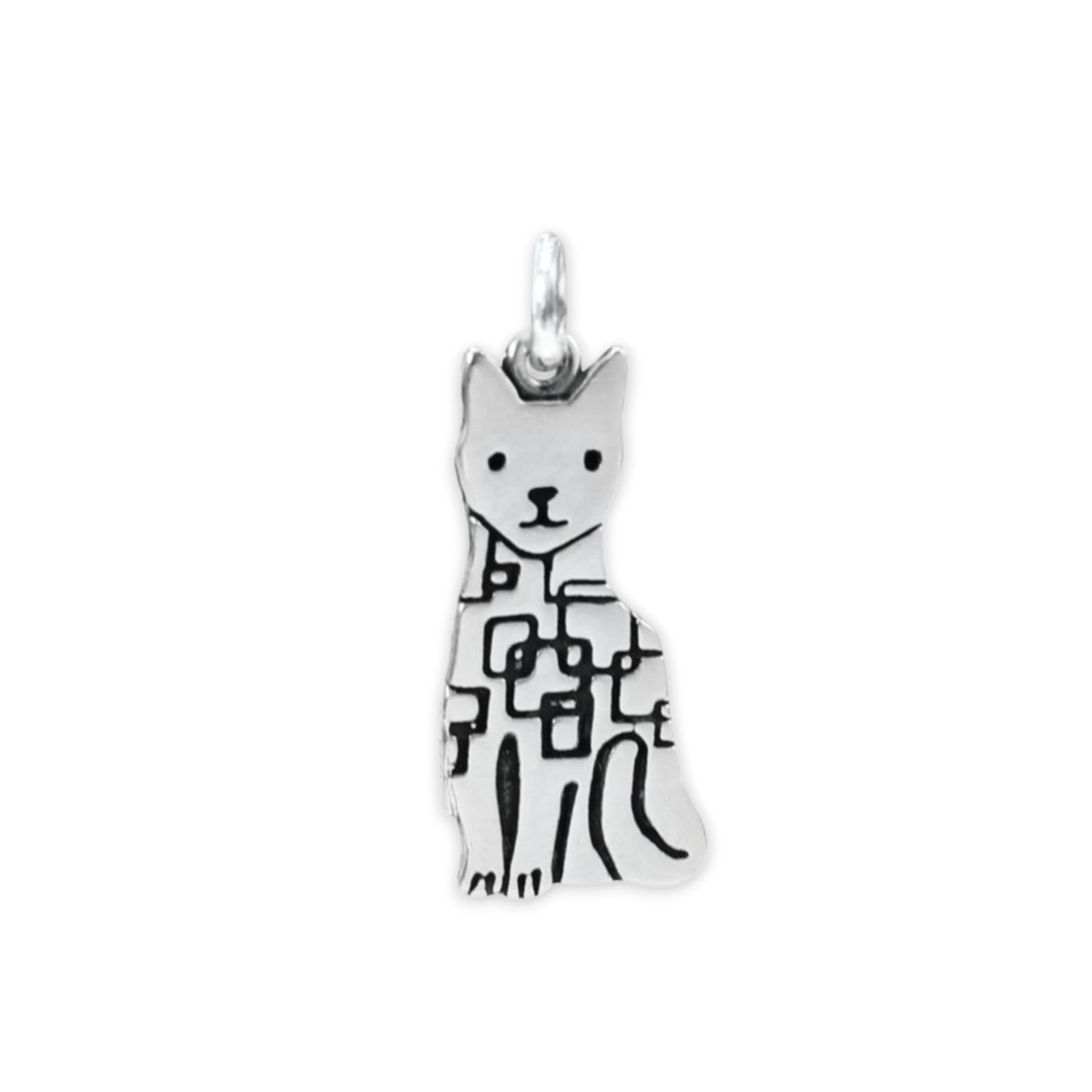 Sterling Silver Modern Sitting Cat Charm on Adjustable Cable Chain