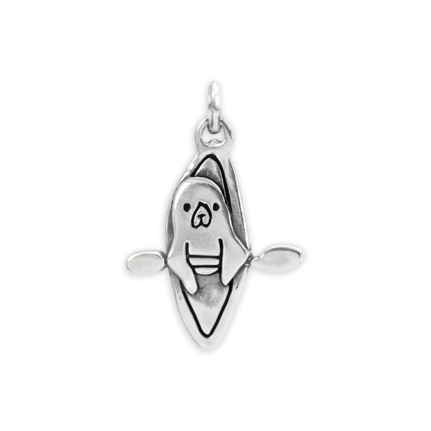 Sterling Silver Kayaking Seal Necklace - Otter in a Kayak Pendant
