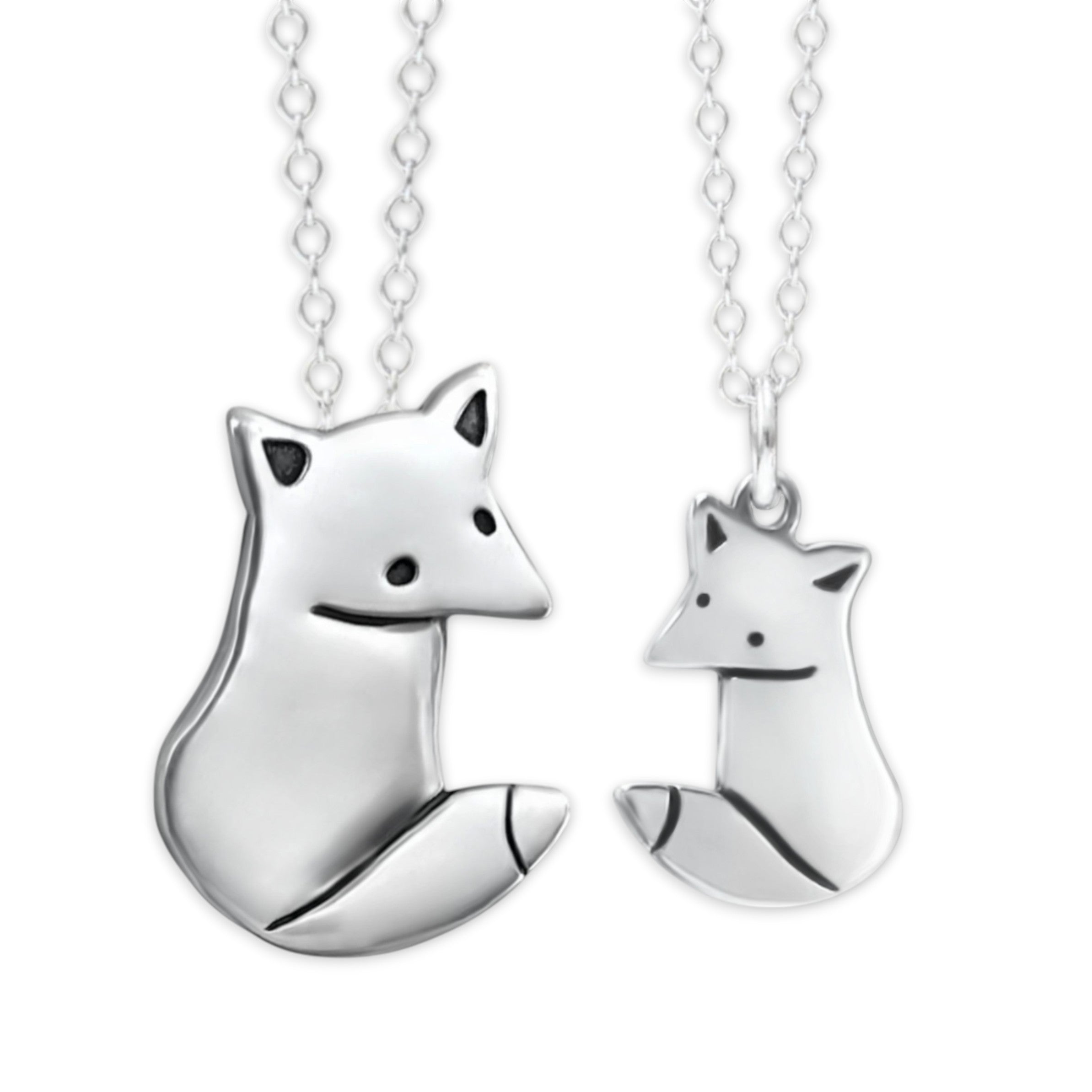 【351】Karen silver／お守りAmulet pendant case Sterling Silver Mother Daughter Wild Fox Necklace Set for Two