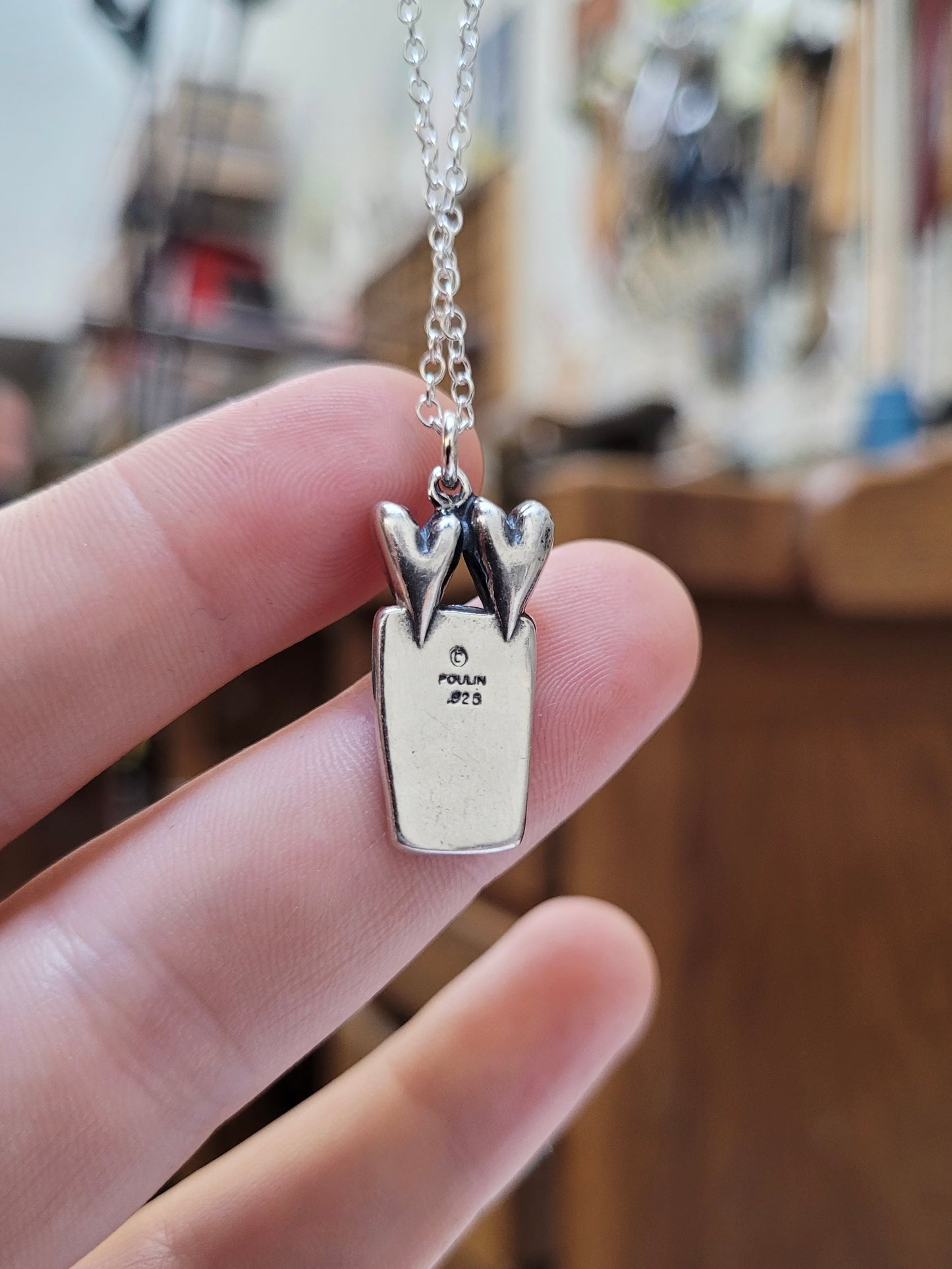 Sterling Silver and Enamel Heart Pendant with Romantic Love Message