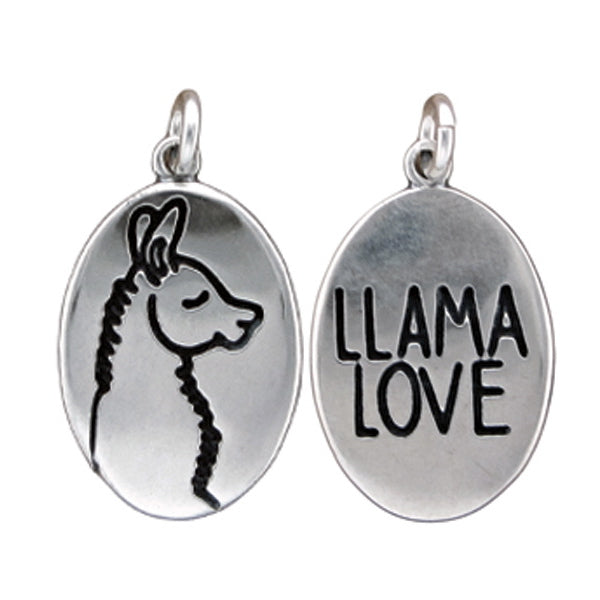 Oval Sterling Silver Llama Charm Necklace on Adjustable Chain