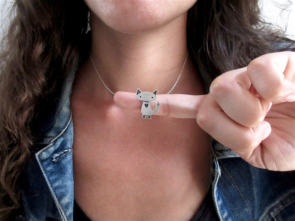 Sterling Silver Alley Cat Charm Necklace on Adjustable Chain