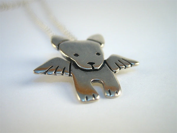 Sterling Silver Angel Dog Charm Necklace on Adjustable Chain