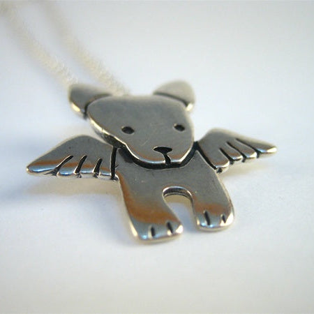 Sterling Silver Angel Dog Charm Necklace on Adjustable Chain