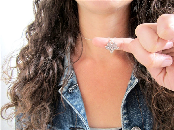 Sterling Silver Bat Charm Necklace on Adjustable Chain