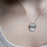 Sterling Silver Cupcake Charm Necklace on Adjustable Sterling Chain