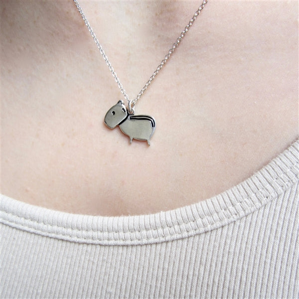 Sterling Silver Capybara Charm Necklace on Adjustable Chain