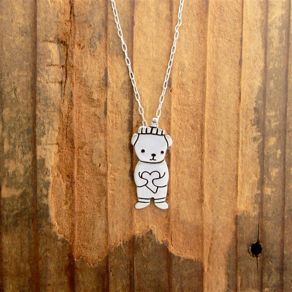 Sterling Silver Honey Bear Charm Necklace on Adjustable Chain