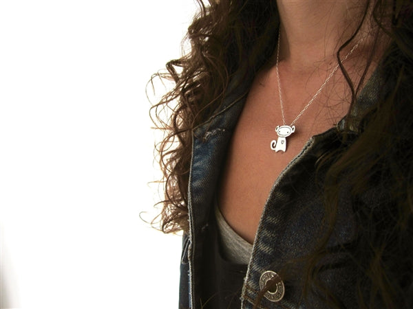 Sterling Silver Monkey Charm Necklace on an Adjustable Chain
