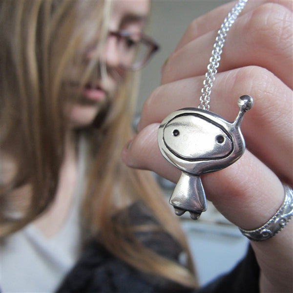 Sterling Silver Orbit Girl Necklace on Adjustable Chain - UFO Jewelry
