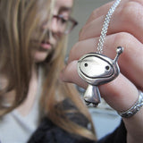 Sterling Silver Orbit Girl Necklace on Adjustable Sterling Chain - UFO Jewelry