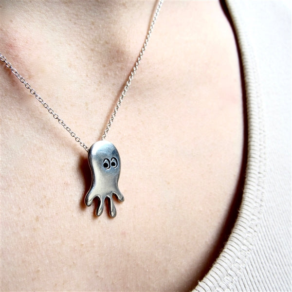 Sterling Silver Octopus Necklace - Quadrapus Charm on Adjustable Chain