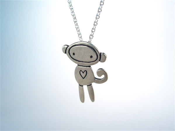 Sterling Silver Sock Monkey Charm Necklace on an Adjustable Chain