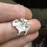 Sterling Silver Cat and Capybara Charm Necklace on Adjustable Sterling Chain