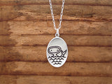 Oval Sterling Silver Pisces Necklace on Adjustable 925 Chain - Zodiac Charm