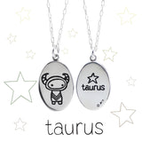 Oval Sterling Silver Taurus Charm Necklace on Adjustable Sterling Chain