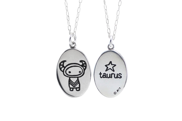 Oval Sterling Silver Taurus Charm Necklace on Adjustable Chain