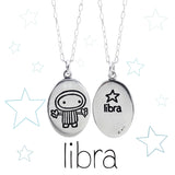 Oval Sterling Silver Libra Charm Necklace on Adjustable Sterling Chain