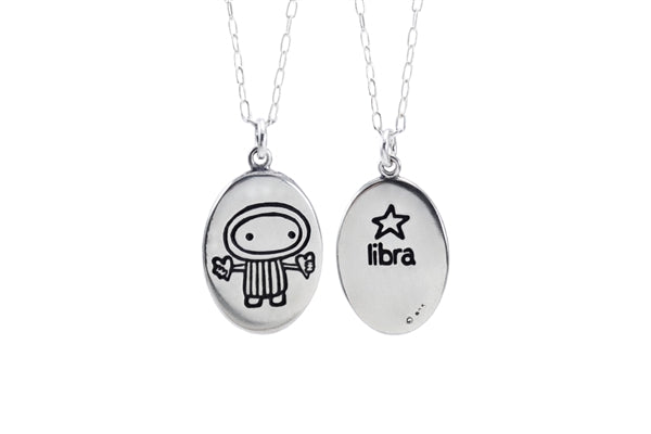 Oval Sterling Silver Libra Charm Necklace on Adjustable Chain