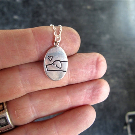 Oval Sterling Silver Love Me, Love My Dog Charm Necklace on Adjustable Chain