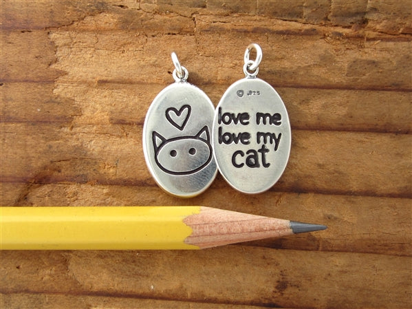 Oval Sterling Silver Love Me, Love My Cat Necklace on Adjustable Chain