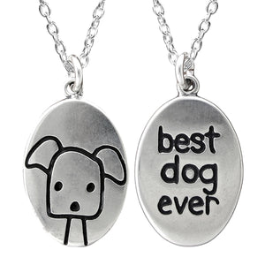Oval Sterling Silver Best Dog Ever Necklace on Adjustable Sterling Chain