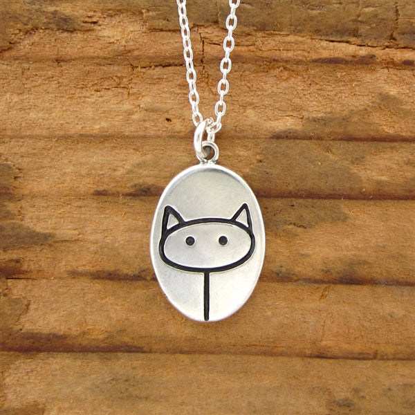 Oval Sterling Silver Best Cat Ever Necklace on Adjustable Chain