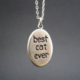 Oval Sterling Silver Best Cat Ever Necklace on Adjustable Sterling Chain