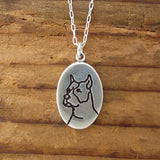 Oval Sterling Silver Pit Bull Necklace - Rescue Dog Charm Pendant on Adjustable Sterling Chain