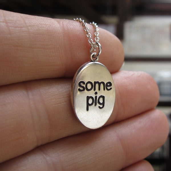 Oval Sterling Silver Pig Charm Necklace on Adjustable Chain
