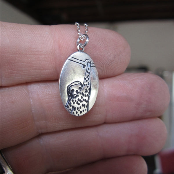 Oval Sterling Silver Sloth Charm Necklace on Adjustable Chain