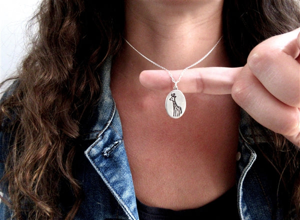 Sterling Silver Giraffe Charm Necklace on Adjustable Chain