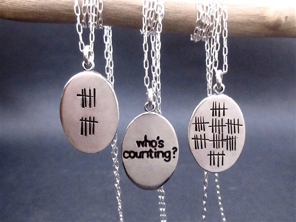 50th Anniversary Necklace - Oval Sterling Silver Who's Counting Necklace on Adjustable Chain