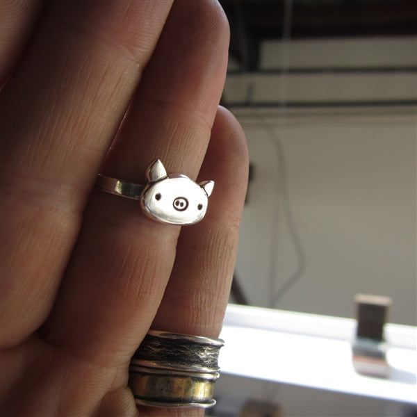 Sterling Silver Pig Ring in sizes 5 through - Pig Jewelry