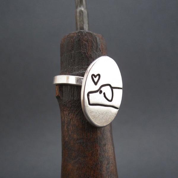 Oval Sterling Silver Love My Dog Ring