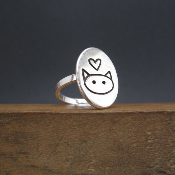 Oval Sterling Silver Love My Cat Ring