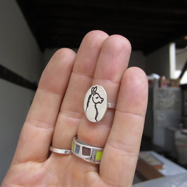 Oval Sterling Silver Llama Ring