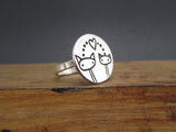 Round Sterling Silver Cat Love Ring
