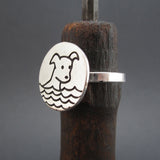 Round Sterling Silver Swimming Dog Ring