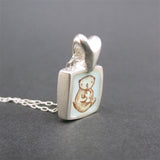 Otter Love Heart Necklace - Sterling Silver and Enamel Texting Otter Pendant on Sterling Silver Chain