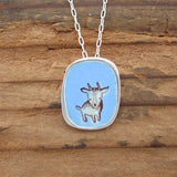 Sterling Silver and Enamel Minature Goat Necklace