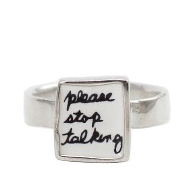Please Stop Talking Ring - Sterling Silver and Vitreous Enamel Introvert Ring