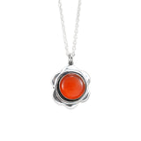 Sterling Silver and Carnelian Flower Pendant - Orange Gemstone Jewelry
