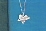 Sterling Silver Planet Heart Necklace on Adjustable Sterling Chain - Adorable Heart Charm